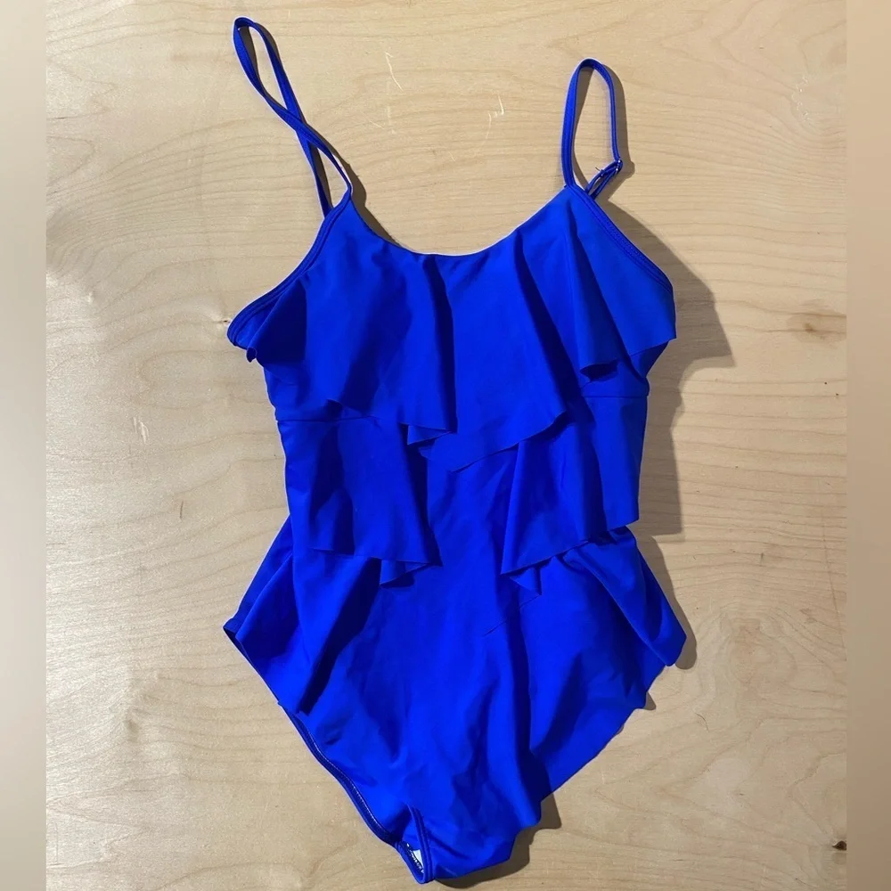 Blue Ruffled Swimsuit Large (OX)